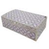 Bone-Inlay-Purple-Jewelry-Organizer-Keepsake-Box Purple and white bone inlay jewelry organizer with handmade leaf pattern