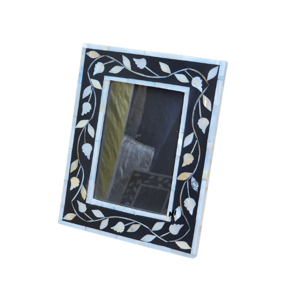 Set of two black mother of pearl inlay photo frames