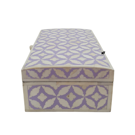 Bone-Inlay-Purple-Jewelry-Organizer-Keepsake-Box Purple and white bone inlay jewelry organizer with handmade leaf pattern