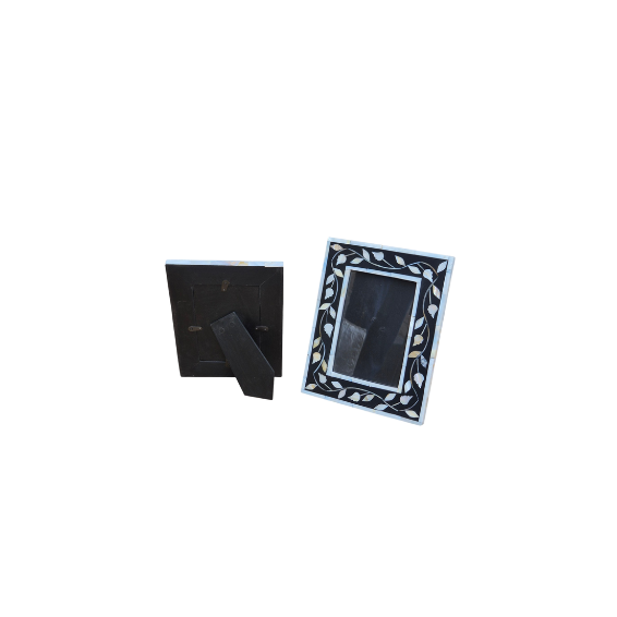 Set of two black mother of pearl inlay photo frames