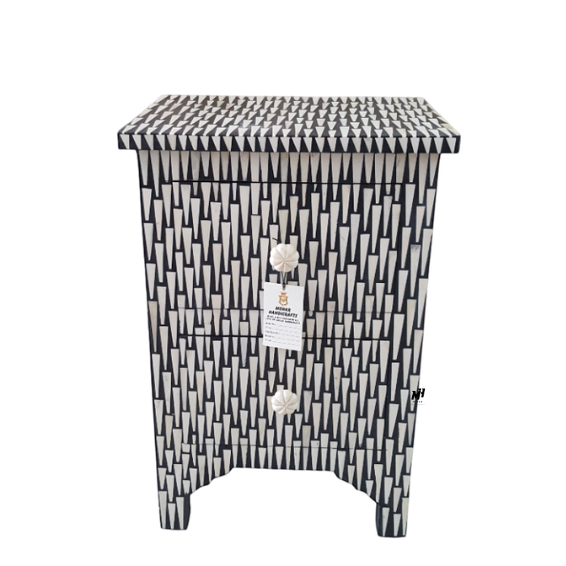 Black and white bone inlay bedside table | Wooden Nightstand Bedside Table | Nightstand