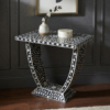 Black mother of pearl inlay floral side table with pedestal base Mother of Pearl Inlay Floral Side Table