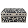 Floral-Bone-Inlay-Box-Black-White-Jewelry-Organizer Black and white floral bone inlay jewelry box with domed lid