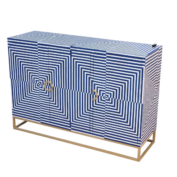Bone-Inlay-Cabinet-Navy-Blue-Handcrafted-Buffet Bone inlay Navy Blue buffet cabinet
