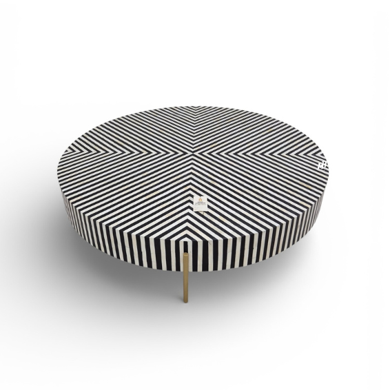 Round bone inlay center table with black and white chevron pattern Round bone inlay center table with black and white chevron pattern