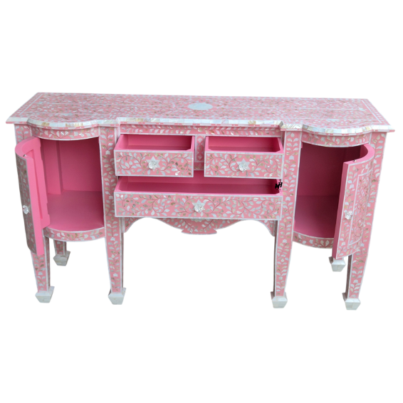 Pink mother of pearl inlay sideboard with floral pattern