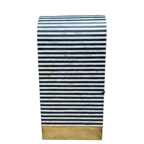 Black and white striped mother of pearl inlay console table