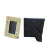 Set of two yellow mother of pearl inlay photo frames with trellis pattern