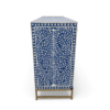 Navy Blue Bone Inlay Buffet Cabinet – 4-Door Sideboard Navy blue bone inlay buffet cabinet in floral pattern