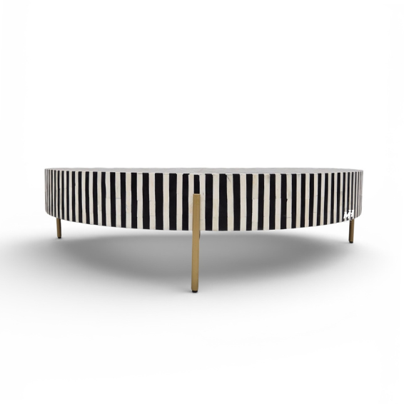 Round bone inlay center table with black and white chevron pattern Round bone inlay center table with black and white chevron pattern