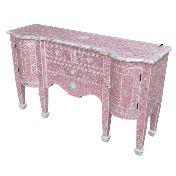 Pink mother of pearl inlay sideboard with floral pattern