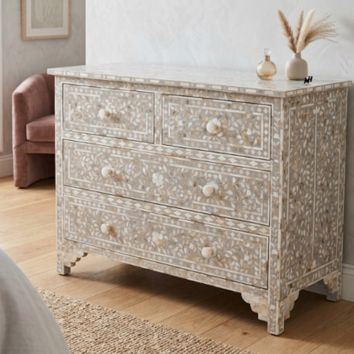 Mother of Pearl Inlay Chest of Drawers | Floral Dresser