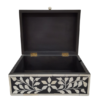 Floral-Bone-Inlay-Box-Black-White-Jewelry-Organizer Black and white floral bone inlay jewelry box with domed lid