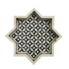 bone-inlay-black-white-star-trays-set-of-2 Set of two black and white star-shaped bone inlay trays in geometric pattern