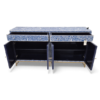 Navy Blue Bone Inlay Buffet Cabinet – 4-Door Sideboard Navy blue bone inlay buffet cabinet in floral pattern