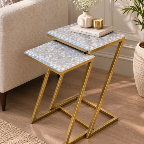 Mother of Pearl Inlay Floral Nesting Tables | Side Table