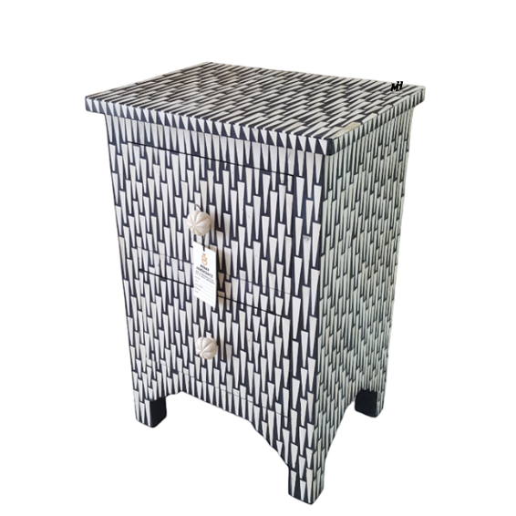 Black and white bone inlay bedside table | Wooden Nightstand Bedside Table | Nightstand