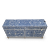 Navy Blue Bone Inlay Buffet Cabinet – 4-Door Sideboard Navy blue bone inlay buffet cabinet in floral pattern