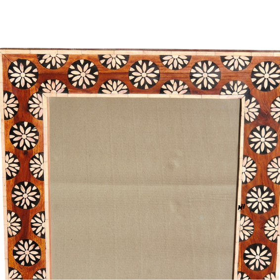 Teak Wood Bone Inlay Wall Mirror