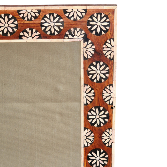 Teak Wood Bone Inlay Wall Mirror