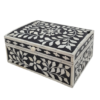 Floral-Bone-Inlay-Box-Black-White-Jewelry-Organizer Black and white floral bone inlay jewelry box with domed lid