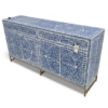 Navy Blue Bone Inlay Buffet Cabinet – 4-Door Sideboard Navy blue bone inlay buffet cabinet in floral pattern