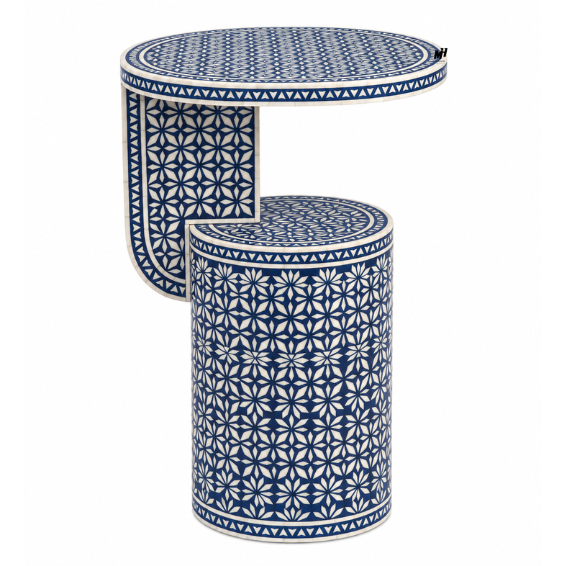 Navy Blue Mother of Pearl Side Table – Two-Tier Design Navy blue mother of pearl side table