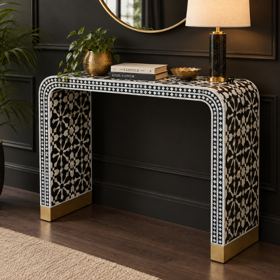 Black Mother of Pearl Inlay Console Table
