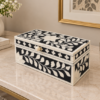 Black and white bone inlay floral keepsake box with wooden frame