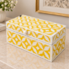 Yellow and white bone inlay keepsake box with handmade leaf pattern