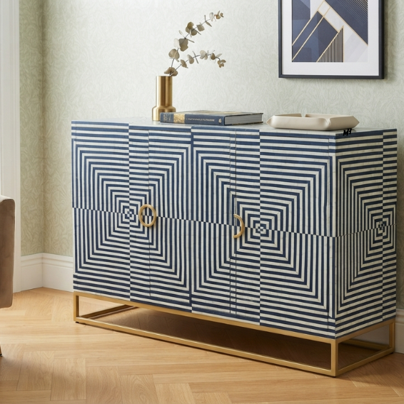 Bone-Inlay-Cabinet-Navy-Blue-Handcrafted-Buffet Bone inlay Navy Blue buffet cabinet