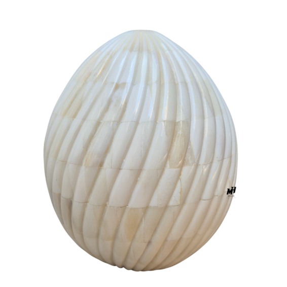 Bone-Inlay-Decorative-Eggs-Set-of-3-Carved-Swirl Set of three carved bone inlay decorative eggs in graduated sizes