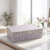 Bone-Inlay-Purple-Jewelry-Organizer-Keepsake-Box Purple and white bone inlay jewelry organizer with handmade leaf pattern