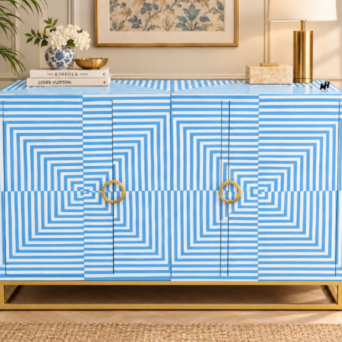 Sky blue and white bone inlay sideboard cabinet