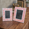 Set of two coral pink mother of pearl inlay photo frames