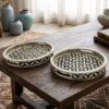 Wooden Bone Inlay Black & White Trays | Round Serving Trays
