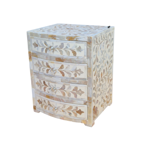 White mother of pearl inlay mini chest of drawers