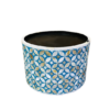 Blue mother of pearl inlay cake stand with geometric petal pattern