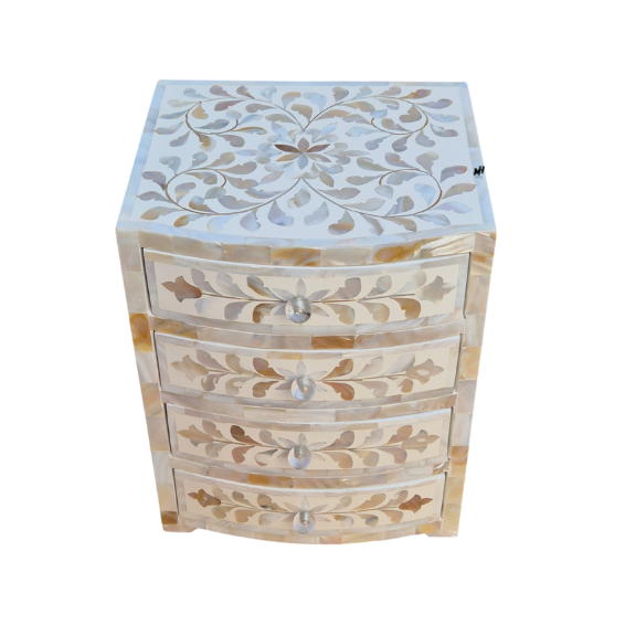White mother of pearl inlay mini chest of drawers