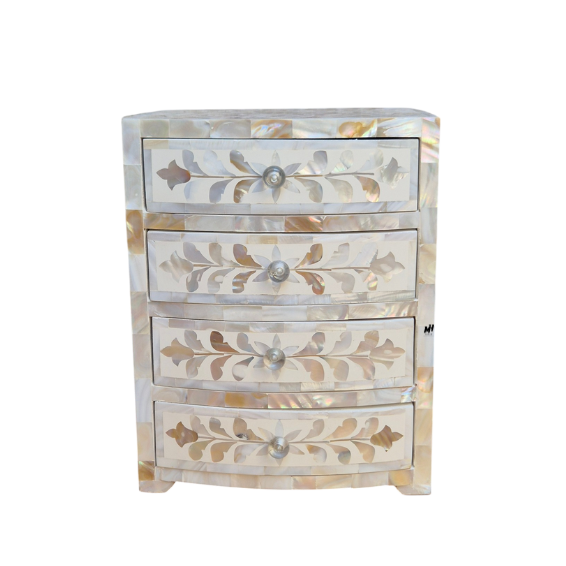 White mother of pearl inlay mini chest of drawers