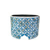 Blue mother of pearl inlay cake stand with geometric petal pattern