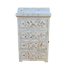 White mother of pearl inlay mini chest of drawers with domed top and four floral drawers