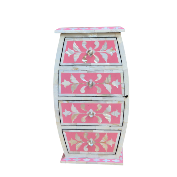 Pink mother of pearl inlay mini chest of drawers