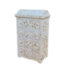 White mother of pearl inlay mini chest of drawers with domed top and four floral drawers