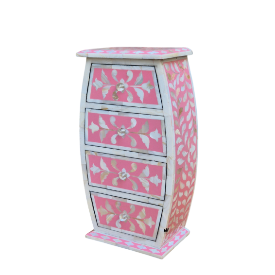 Pink mother of pearl inlay mini chest of drawers