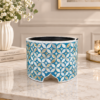Blue mother of pearl inlay cake stand with geometric petal pattern