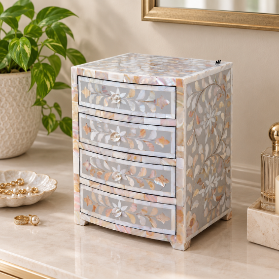 Grey mother of pearl inlay mini chest of drawers