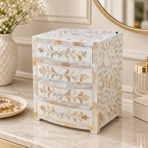White mother of pearl inlay mini chest of drawers