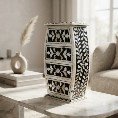 Black mother of pearl inlay mini chest of drawers