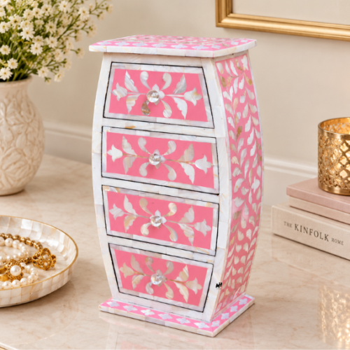 Pink mother of pearl inlay mini chest of drawers